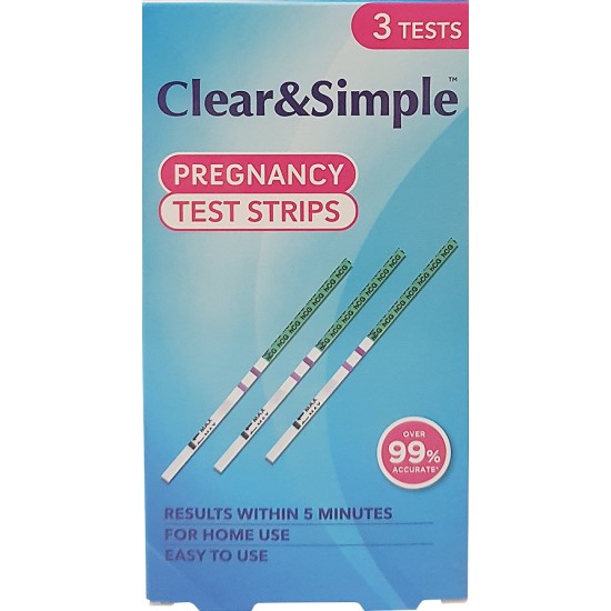 Clear and Simple HCG Pregnancy Test Strips Pack of 3 Strips