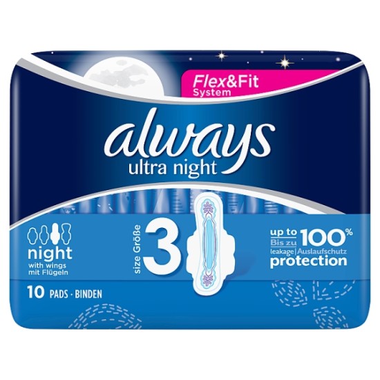 Always Ultra Night Size 3 With Wings 10 Pads