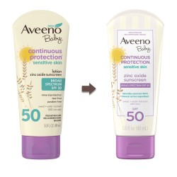 Aveeno Baby Continuous Protection Sensitive Sunscreen Lotion with Zinc Oxide Spf50 3Oz Aveeno Baby Continuous Protection Sensitive Sunscreen Lotion with Zinc Oxide Spf50 3Oz