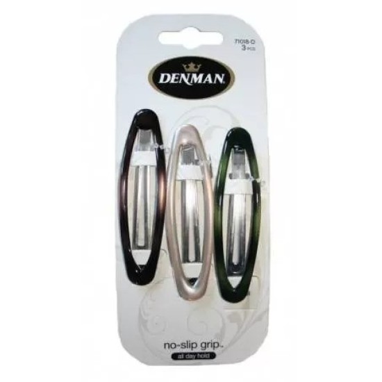 Denman 3 Pack 8cm No Slip No Damage Oval Clips