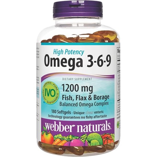 Webber Naturals® Omega 3-6-9 High Potency Fish, Flax & Borage, 1200 mg, 150 Softgels