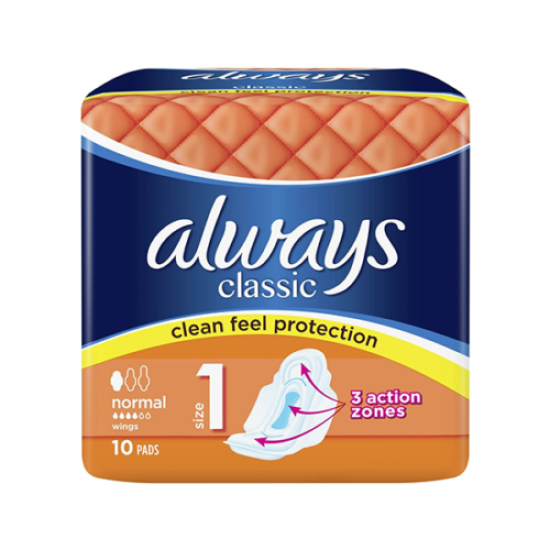 Always Classic Normal Pads with Wings 10 Pack