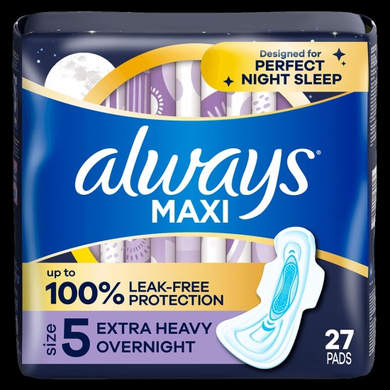 Always Maxi Size 5 Extra Heavy Overnight Pads with Wings 27 Pads Always Maxi Size 5 Extra Heavy Overnight Pads with Wings 27 Pads