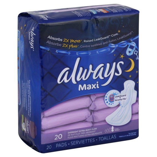Always Maxi Extra Heavy  Overnight Pads With Wings 20 Pack