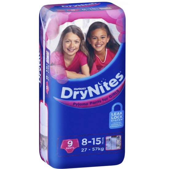 Huggies Drynites Pyjama Pants For Girls Age 8-15 Years 9 Pants Huggies Drynites Pyjama Pants For Girls Age 8-15 Years 9 Pants