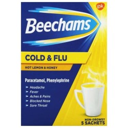 Beechams Cold And Flu Hot Lemon And Honey 5 Satchets