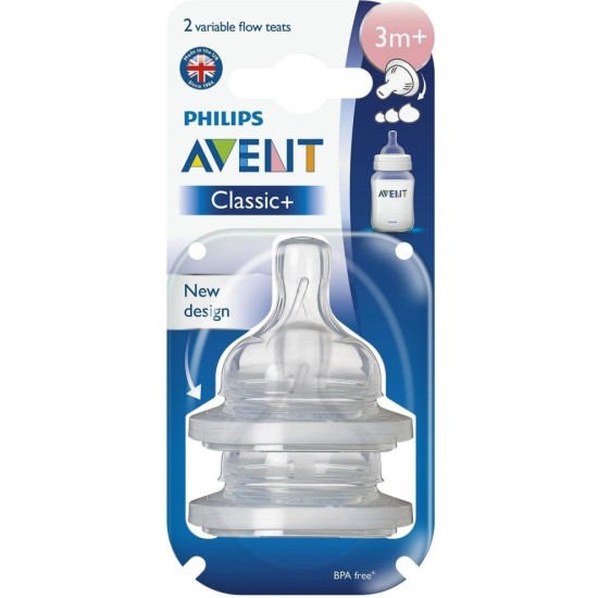 Avent Classic Silicone Teat Variflow 3m+ Baby Bottle Feeding Accessory