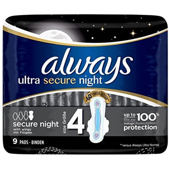 Always Ultra Secure Night Size 4  9 Sanitary Pads
