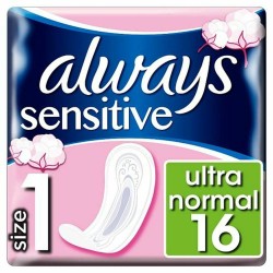 Always Sensitive Normal Ultra (Size 1) no wings sanitary pads 16 Pack Always Sensitive Normal Ultra (Size 1) no wings sanitary pads 16 Pack