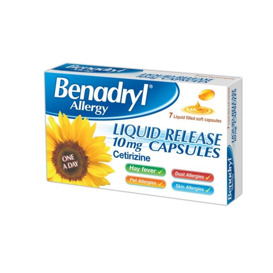 Benadryl Allergy Liquid Release 10mg Cetirizine 7 Capsules