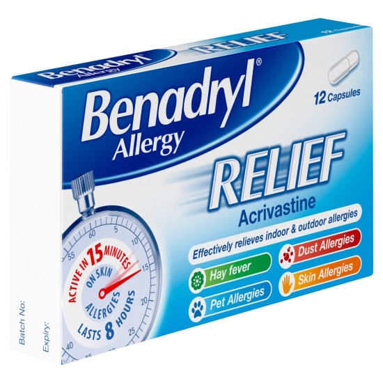 Benadryl Allergy Relief Acrivastine 12 Capsules