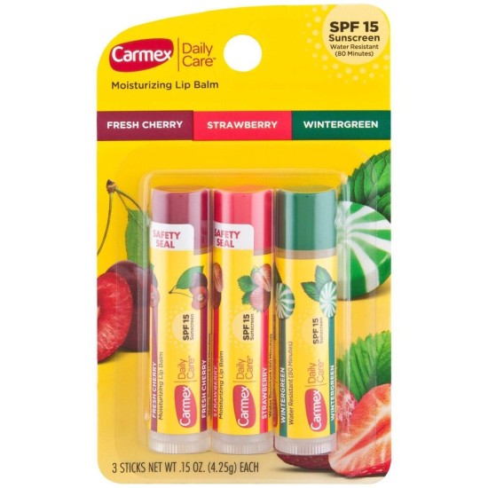 Carmex Daily Care Assorted Lip Balm Stick 0.15 Oz 3 Pack