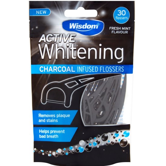 Wisdom Charcoal Infused Flossers Active Whitening 30 Flossers