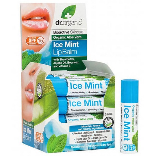 Dr Organic Aloe Vera Ice Mint Lip Balm Spf 15, 5.7 Ml