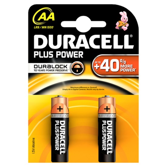 Duracell Aa Plus Power Battery Alkaline 1.5v 2 Pack