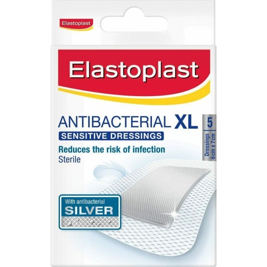 Elastoplast Antibacteria Xl Sensitive Dressings 5 Plasters 6cm X 7cm