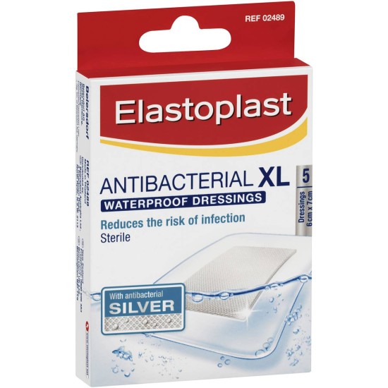 Elastoplast Antibacterial Waterproof Dressing Large Xxx 8cm X 10cm 5 Pack