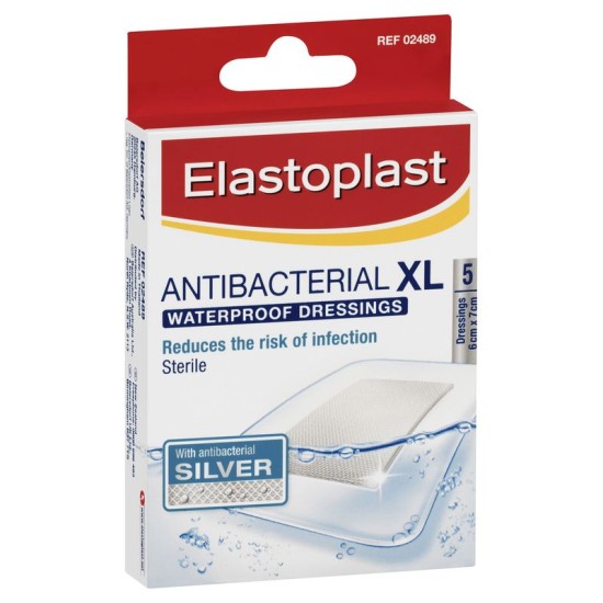 Elastoplast Antibacterial Waterproof Dressing Small Xl 6cm X 7cm 5 Pack