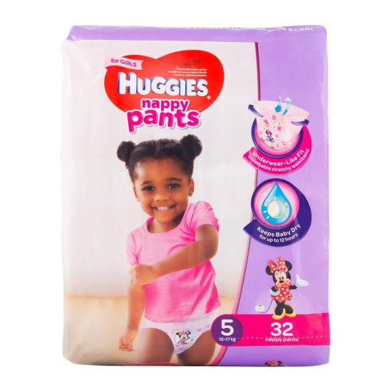 Huggies Nappy Pants For Girls Size 5 12-17kg 32 Pack