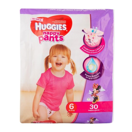 Huggies Nappy Pants For Girls Size 6 15-25kg 30 Pack