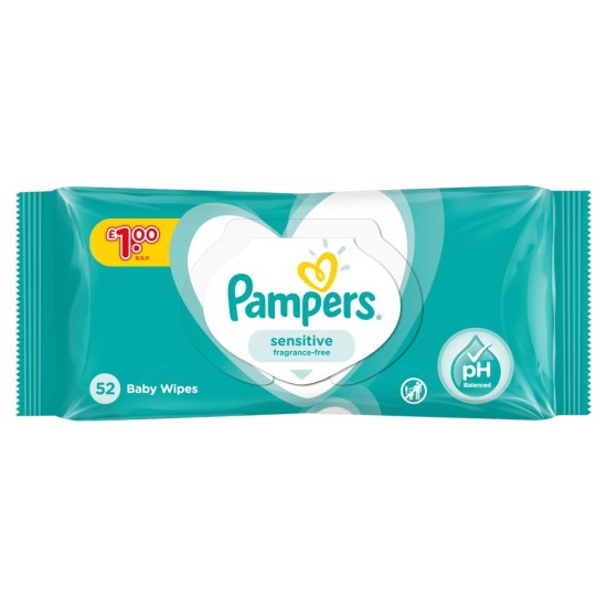 Pampers Baby Changing Wipes Sensitive Clean Scent Hygienic Disposable 52 Pack