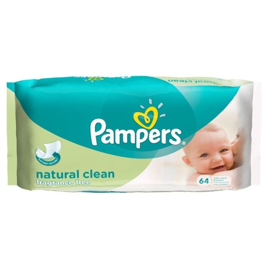 Pampers Natural Clean Fragrance Free Baby Wipes 64 Wipes