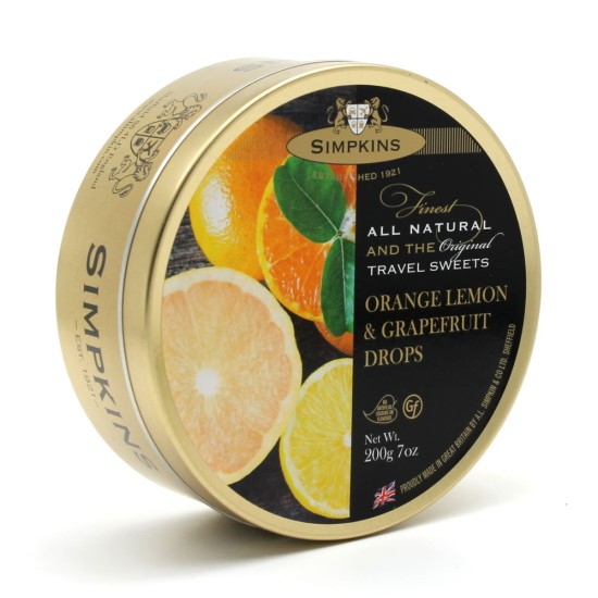 Simpkins Orange Lemon Grapefruit Drops Travel Sweets 200g
