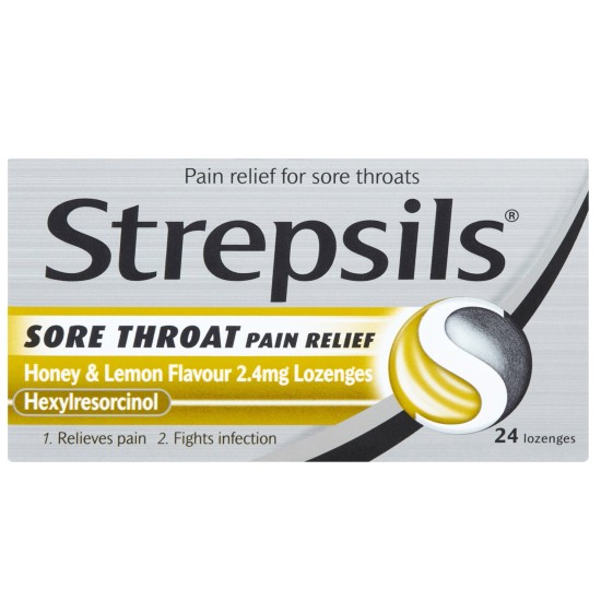 Strepsils Sore Throat Pain Relief Honey And Lemon Flavour 24 Lozenges