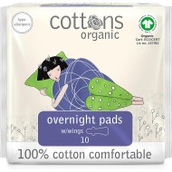 Cottons Organic 100% Natural Overnight Pads-Wings 10 Pack
