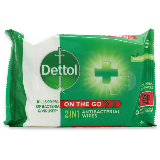 Dettol 2 In 1 Wipes 15 Pack