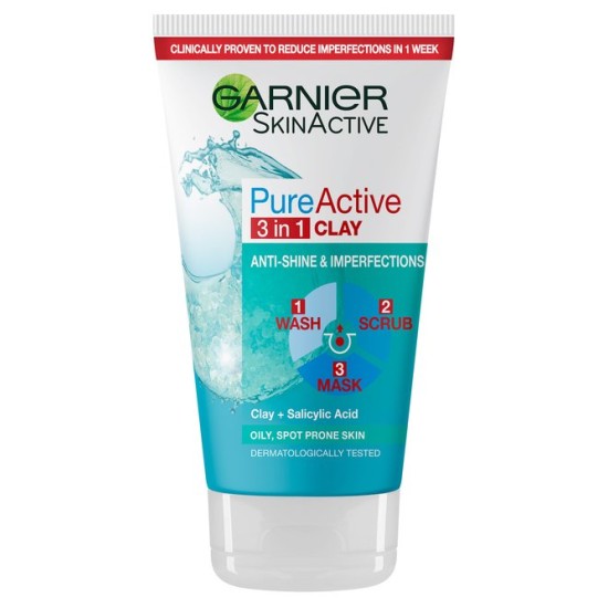 Garnier Pure Active 3-In-1 Wash, Scrub and Mask 150ml