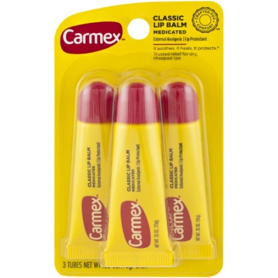 Carmex Classic Medicated Moisturizing Lip Balm 0.35 Oz 3 Tubes