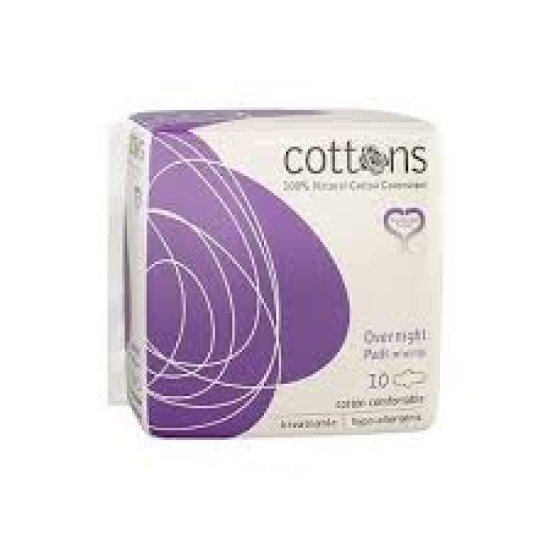 COTTONS ORGANIC 100% NATURAL OVERNIGHT PADS-WINGS 10’S