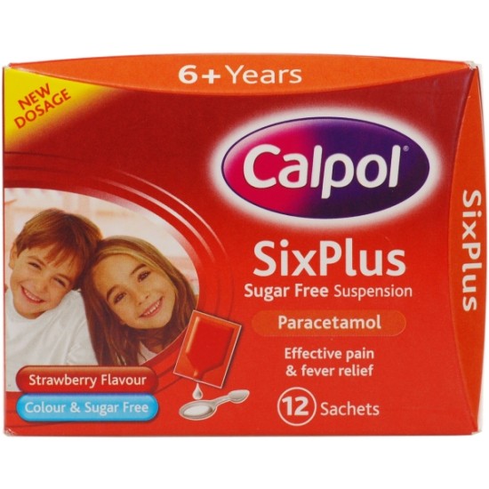 Calpol Six Plus Sugar Free Strawberry Flavour Suspension In Sachets 12x5ml