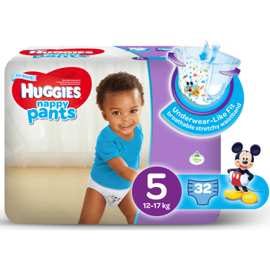 Huggies Nappy Pants For Boys  Size 5 12-17kg 32 Pack