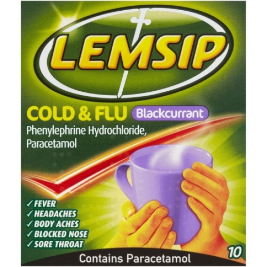 Lemsip Cold And Flu Blackcurrant 10 Sachets