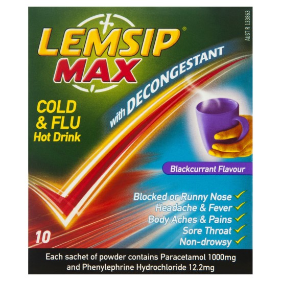 Lemsip Max Cold And Flu Blackcurrant Flavour 10 Sachets
