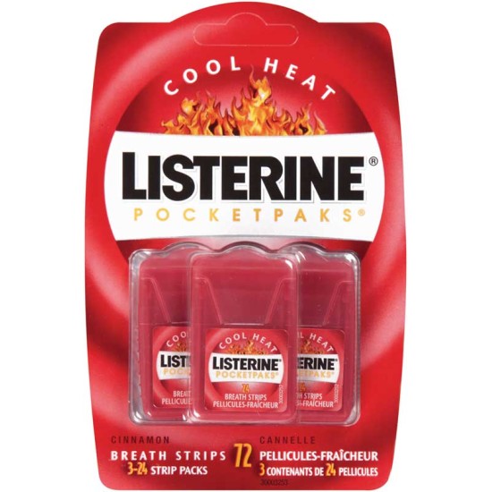 Listerine Cool Heat Pocketpaks 72 Cinnamon Breath Strips