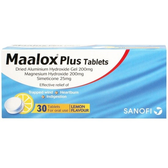 Maalox Plus Tablets Lemon Flavour 30 Tablets