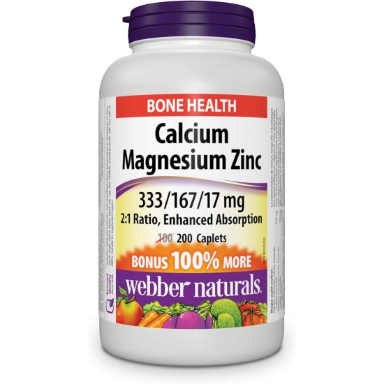 Webber Naturals Calcium with Magnesium and Zinc 200 Caplets