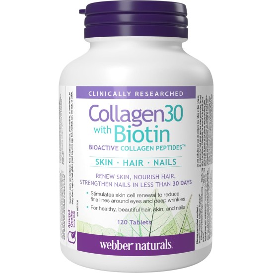 Webber Naturals Collagen30 with Biotin 2,500 mg of Collagen Peptides 120 Tablets