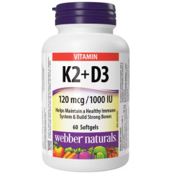 Webber Naturals Vitamin K2 + D3 120 mcg 1000 IU 60 Softgels