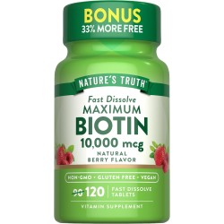 Nature's Truth Fast Dissolve Biotin 10,000 mcg Berry Flavor 120 Capsules
