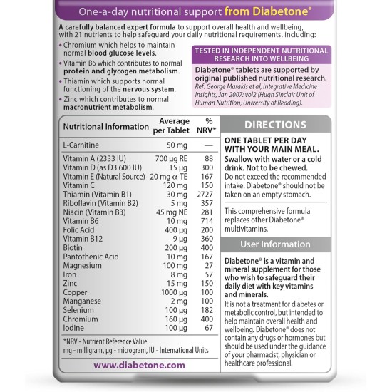 Vitabiotics Diabetone Original Formula Supports Glicemia Control 30 Tablets