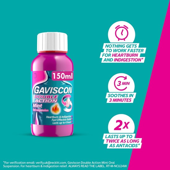 Gaviscon Double Action Mint Flavour Liquid Sugar Free 150ml