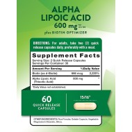 Nature's Truth Alpha Lipoic Acid 600mg 60 Capsules