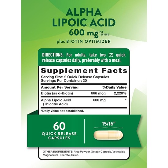 Nature's Truth Alpha Lipoic Acid 600mg 60 Capsules