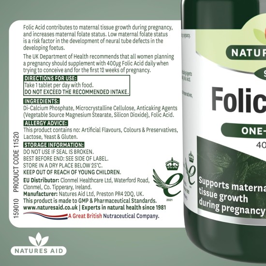 Natures Aid Folic Acid 400ug 90 Tablets