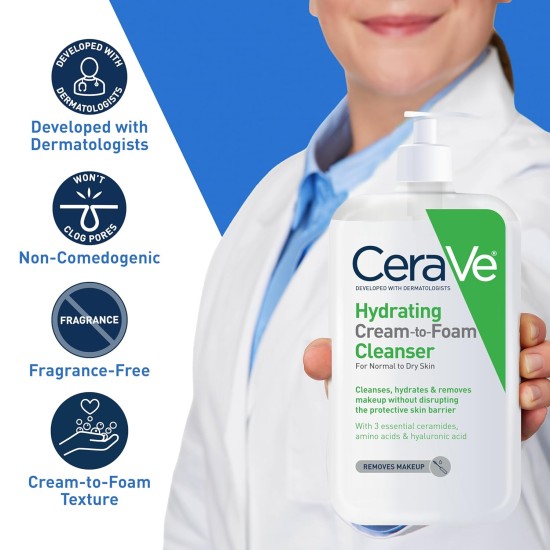 CeraVe Hydrating Cream-to-Foam Cleanser For Normal To Dry Skin 236ml
