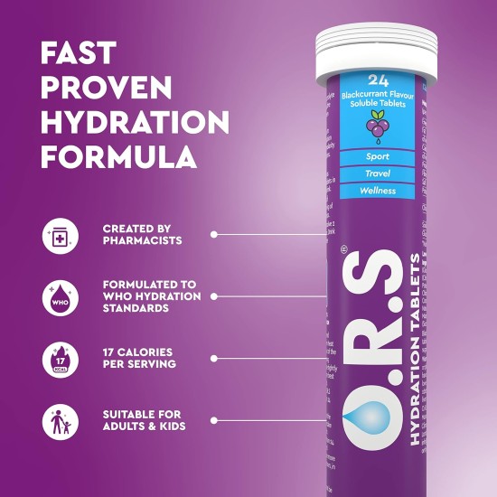 O.R.S Hydration Tablets with Electrolytes Blackcurrant Flavour 12 Tablets O.R.S Hydration Tablets with Electrolytes Blackcurrant Flavour 12 Tablets